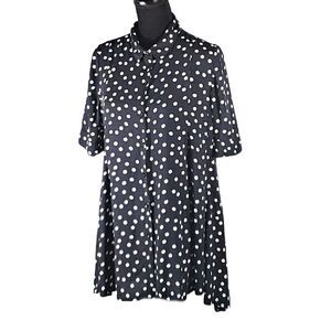 Anthropologie 11.1 TYLHO Navy Polka Dot Hi-Lo Flare Tunic Mini Dress Size M